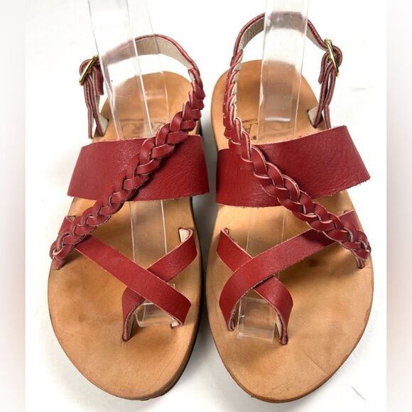 Zora of St. Thomas Handmade Red Braided Leather Sandals - Picture 6 of 11